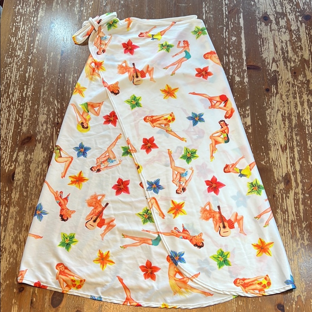 Colorful Pin-Up Print Wrap Skirt